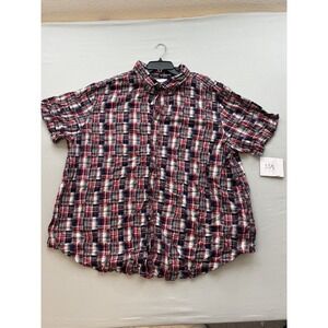 TRUE NATION Mens 3XL Plaid Short Sleeve Button Down Shirt Red White Blue Casual